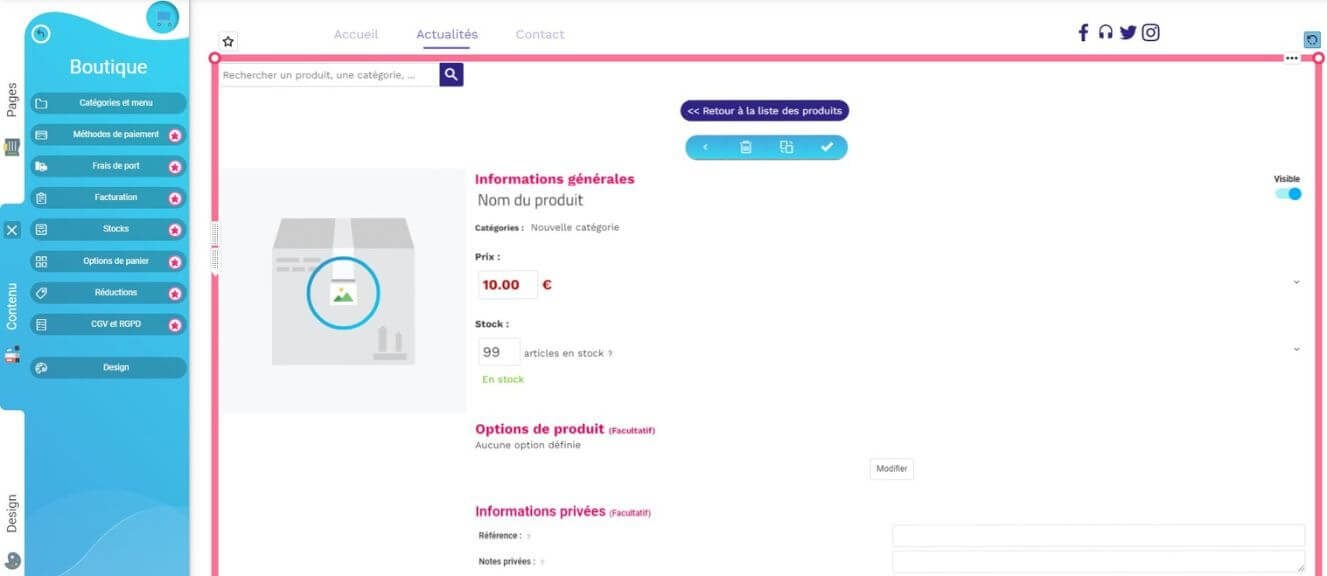 Fiche produit SiteW