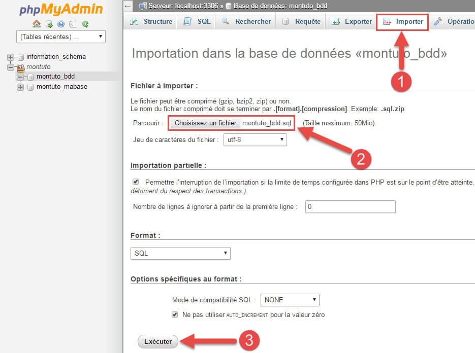 Import base de données MySQL phpMyAdmin