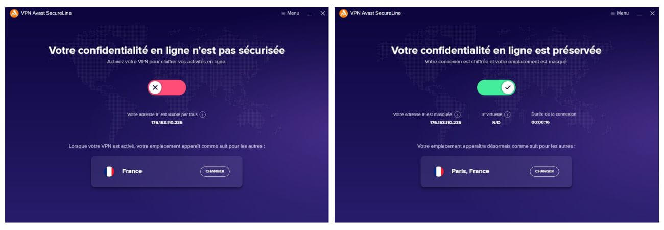 Interface Avast SecureLine VPN