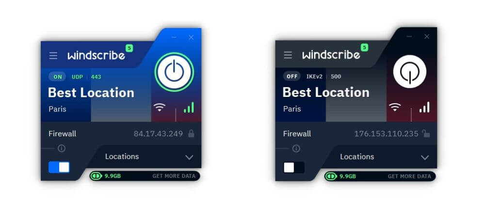 Interface Windscribe