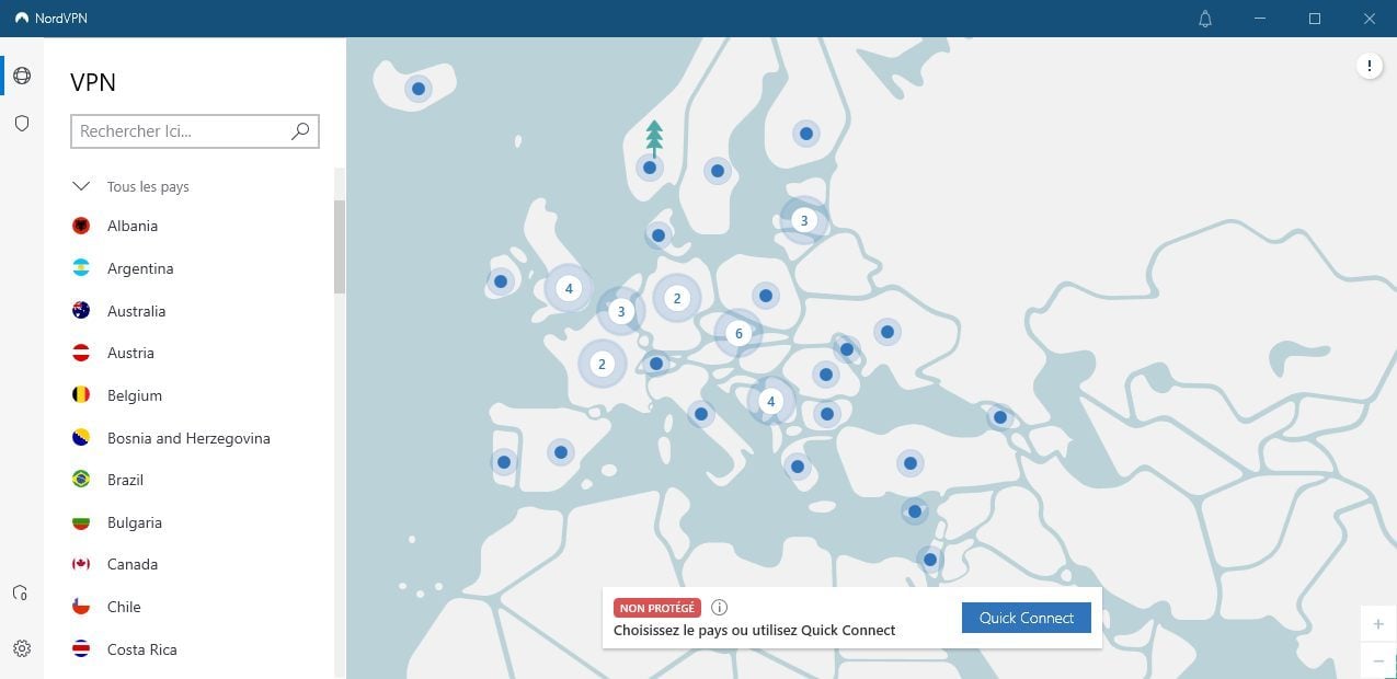 Interface de l'application NordVPN