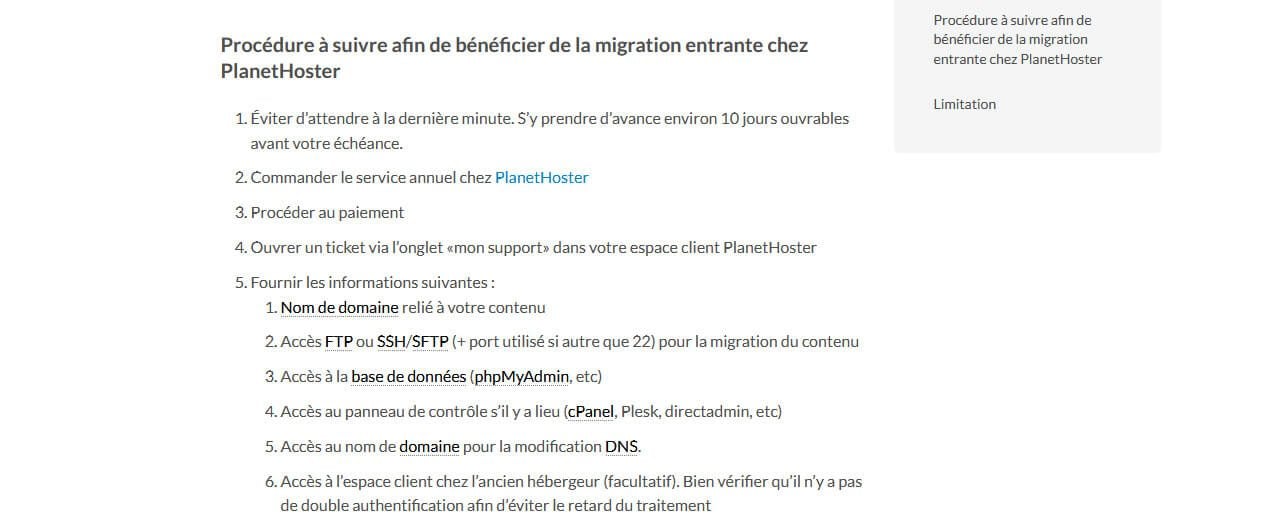 Migration entrante gratuite PlanetHoster