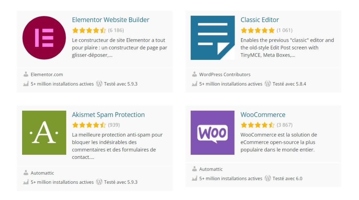 Choix de plugins avec WordPress