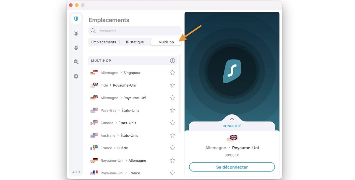 Serveurs-MultiHop-Surfshark
