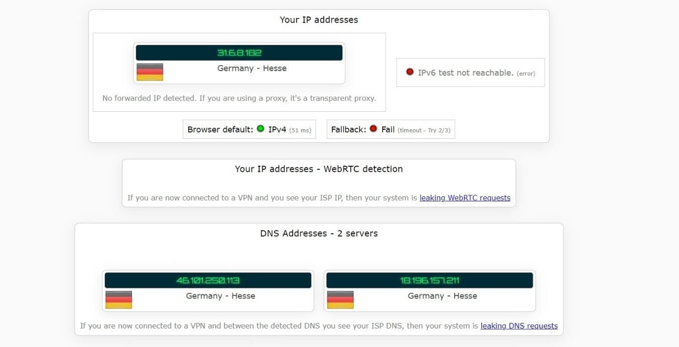 Test d'adresse IP avec VyprVPN en Allemagne