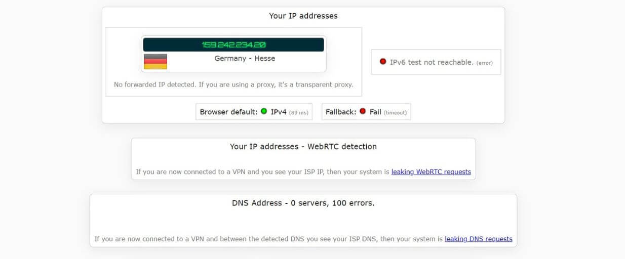 Test d'adresse IP avec Avast SecureLine VPN en Allemagne