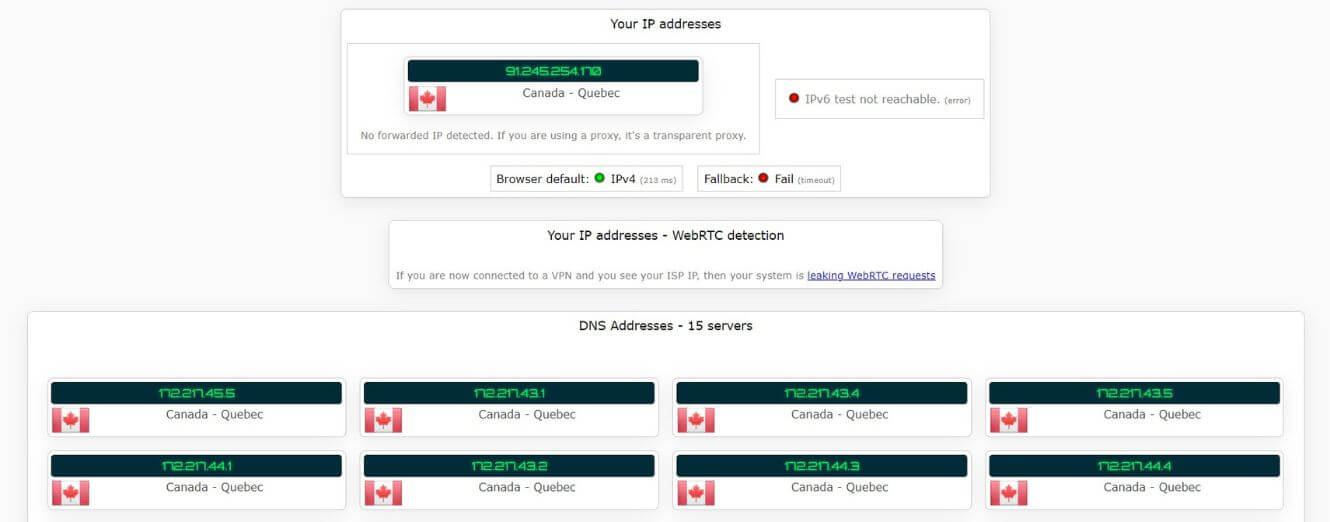 Test d'adresse IP avec Bitdefender VPN au Canada