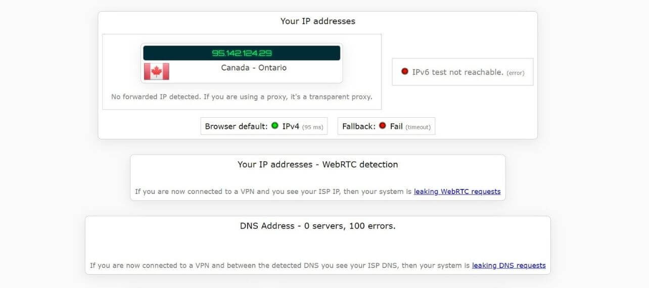 Test d'adresse IP avec HideMyAss au Canada