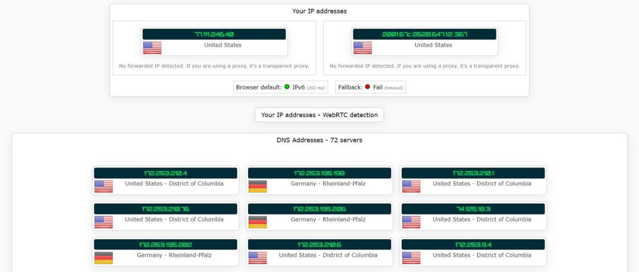 Test d'adresse IP avec Opera VPN en Amérique