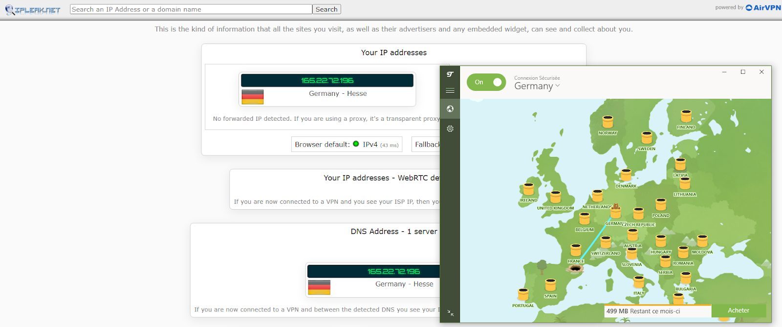 Test adresse IP avec TunnelBear