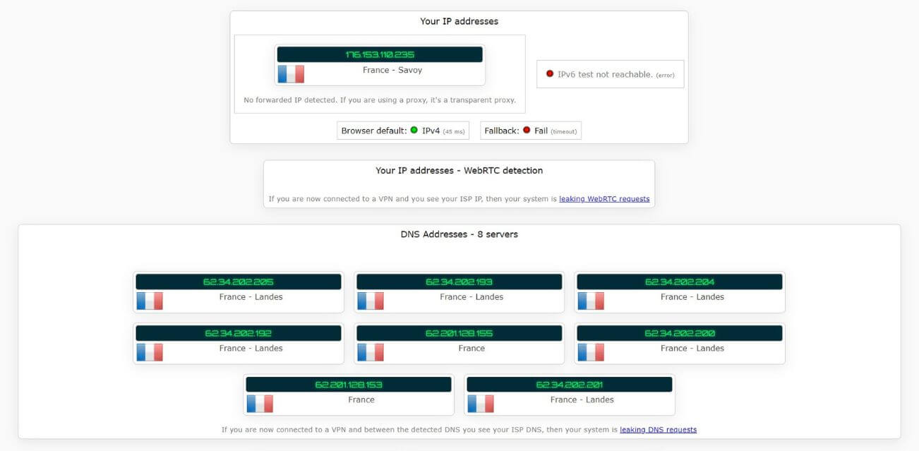 Test d'adresse IP sans Opera VPN