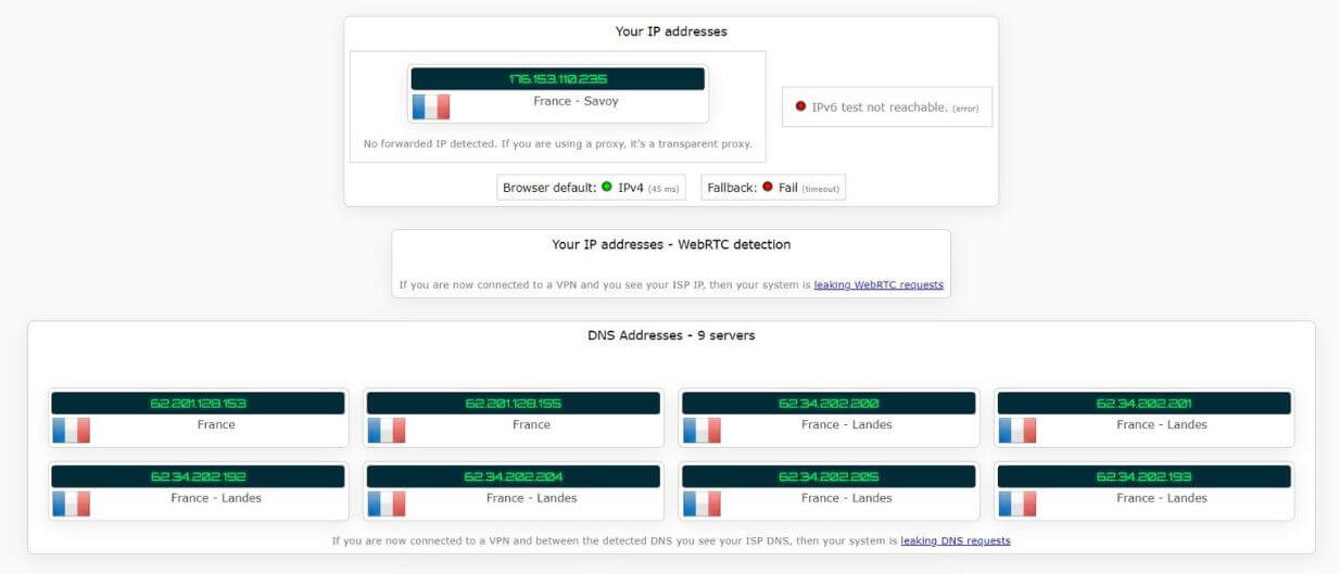 Test d'adresse IP sans Avast SecureLine VPN