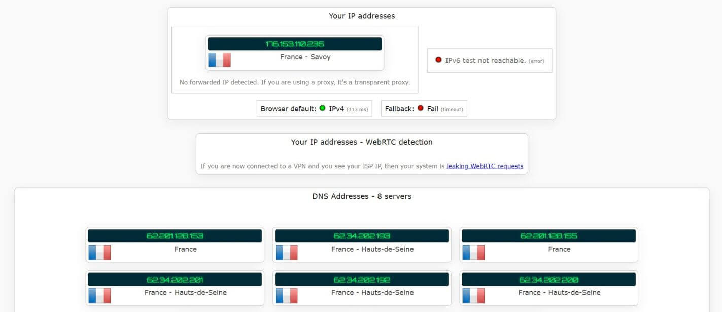 Test d'adresse IP sans Bitdefender VPN