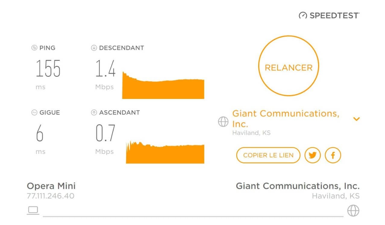 Test de vitesse de connexion avec Opera VPN aux États-Unis