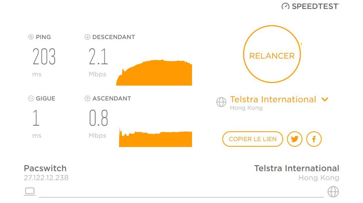 Test de connexion avec Windscribe à Hong-Kong