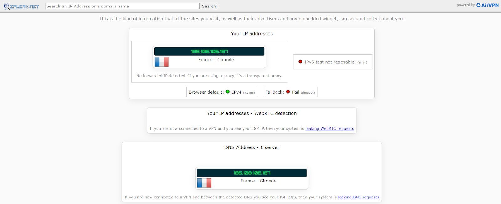 Test d'adresse IP sans ZenMate