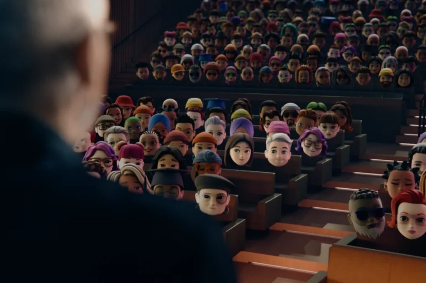 Tim Cook devant une salle emplie de Memojis