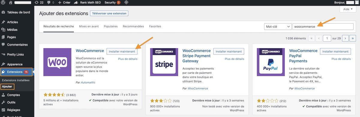 Ajout extension WooCommerce