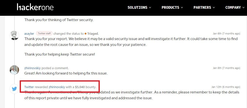 HackerOne Twitter récompense