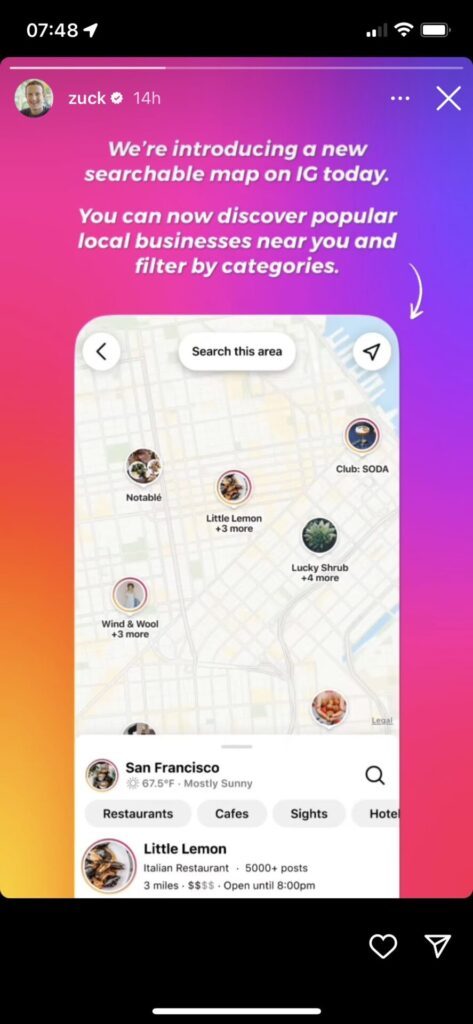 Story Zuck instagram carte