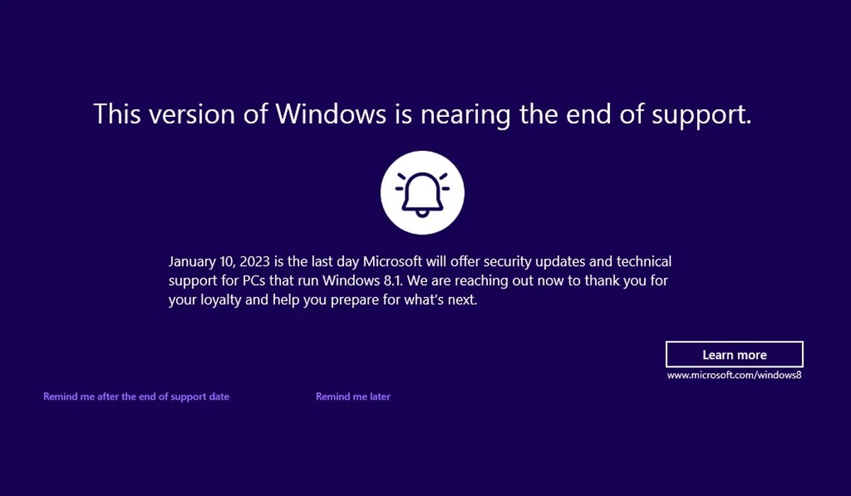 Windows 8 1 fin de support