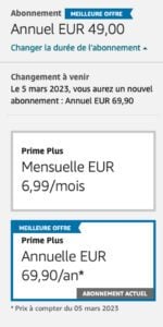 amazon prime prix abonnement