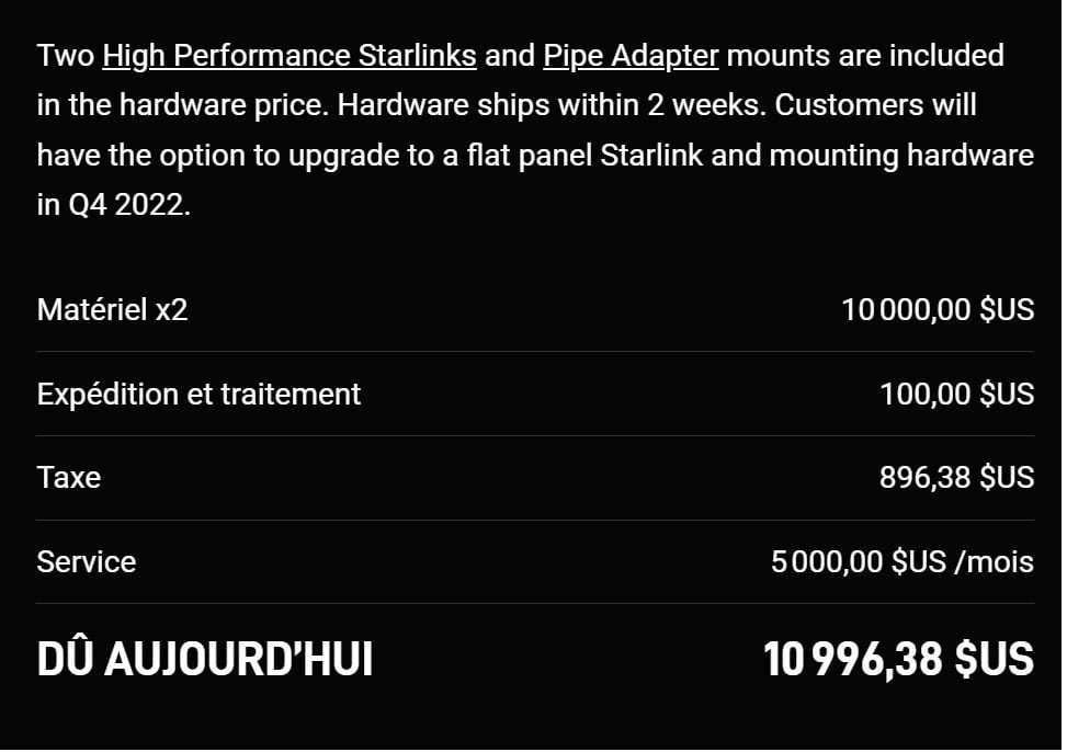 Starlink Maritime, le prix