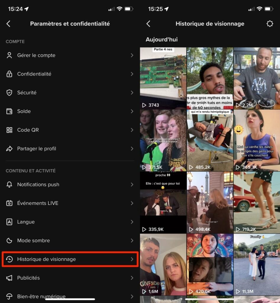 historique tiktok