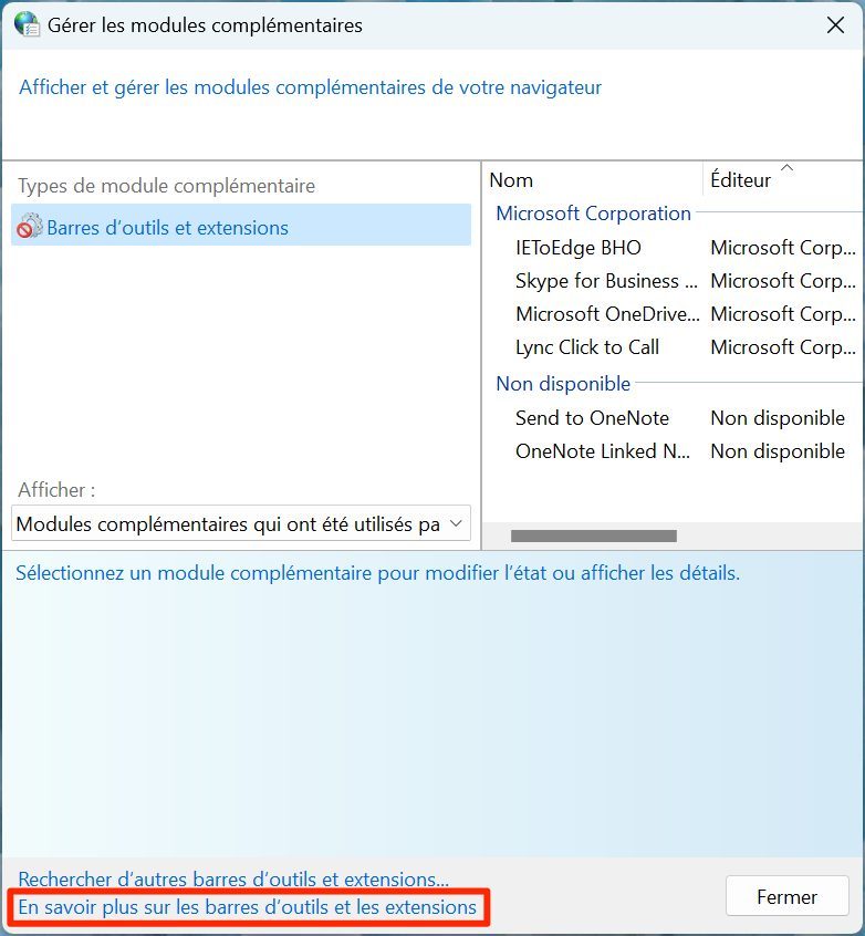 IE dans Windows 11