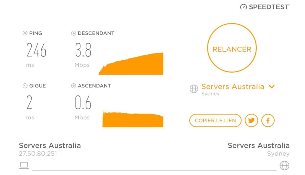 Test de connexion avec Hola VPN en Australie