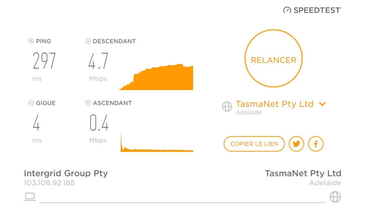 Test de connexion avec Hotspot Shield en Australie