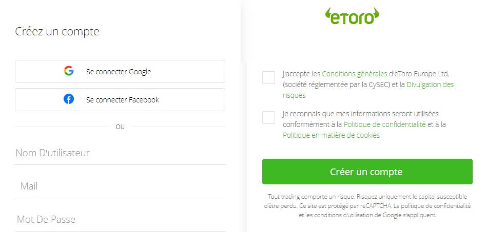 inscription sur etoro