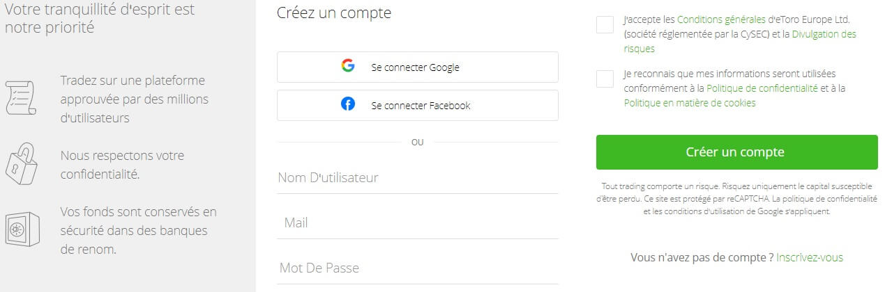 s'inscrire sur etoro