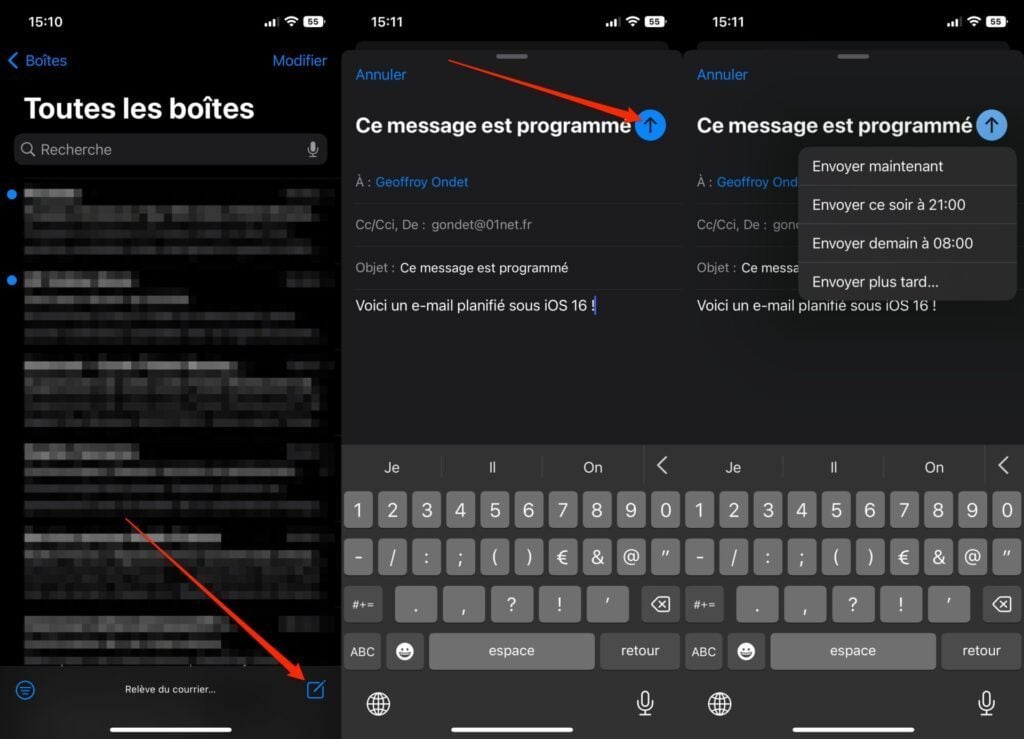 iOS 16 Programmer un e-mail