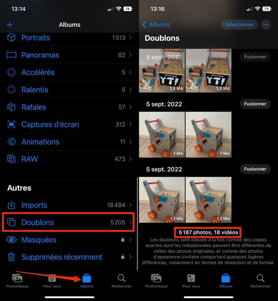 iOS 16 fusionner les doublons