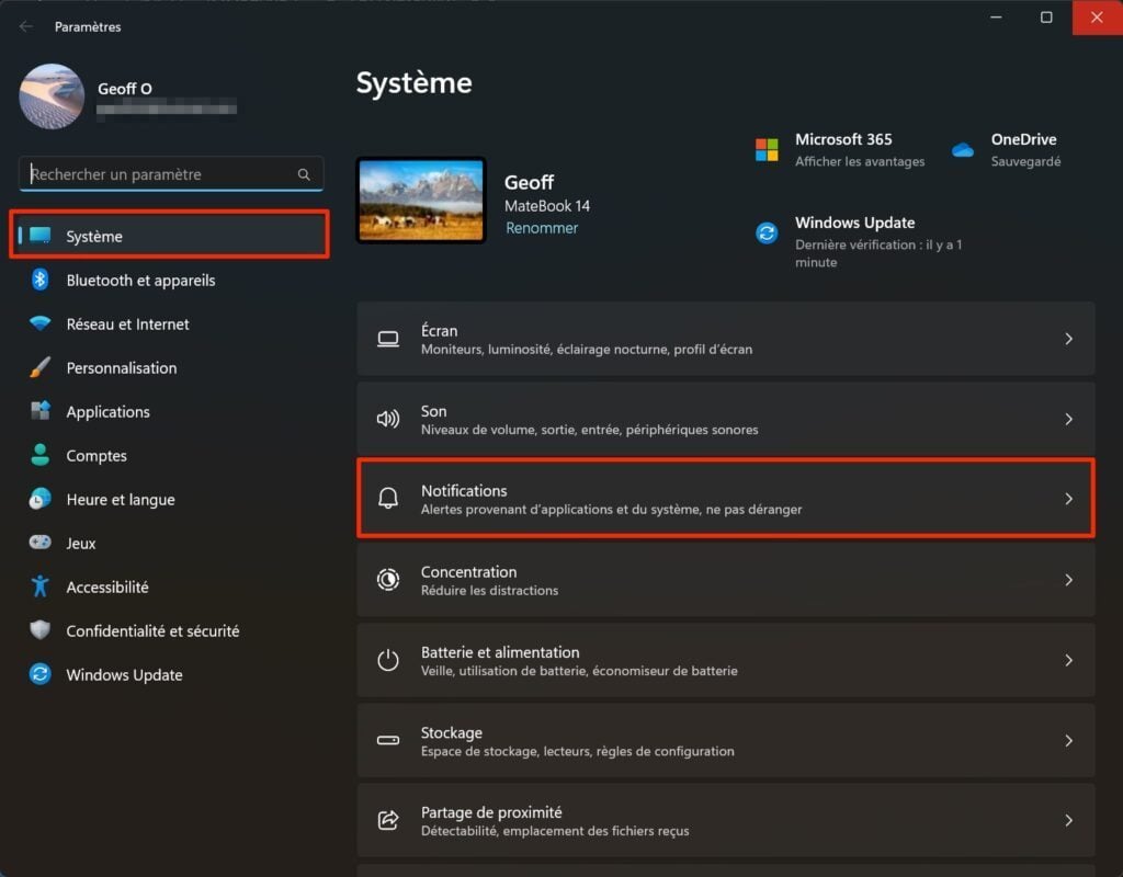 Windows 11 notifications applications démarrage