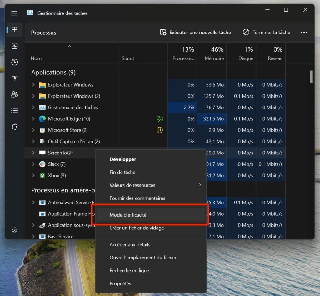 Windows 11 22H2 mode efficacité