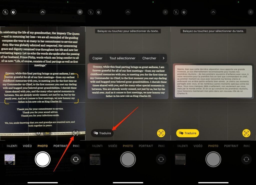 iOS 16 traduction appareil photo