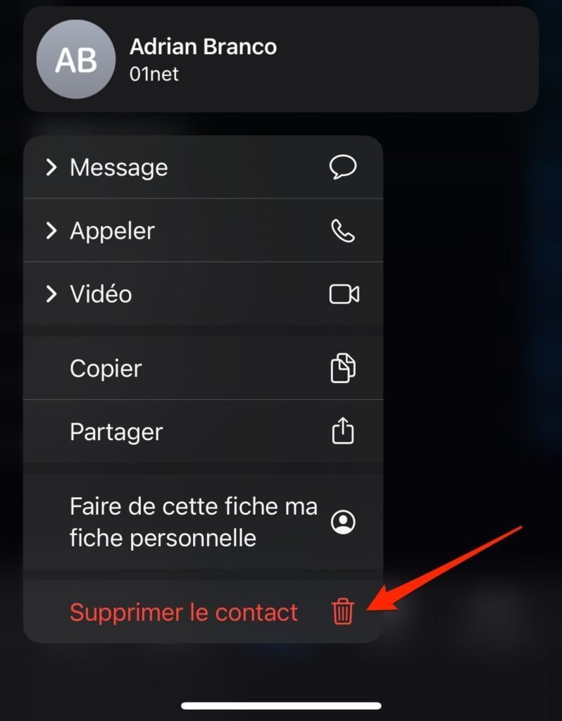 iOS 16 Supprimer un contact