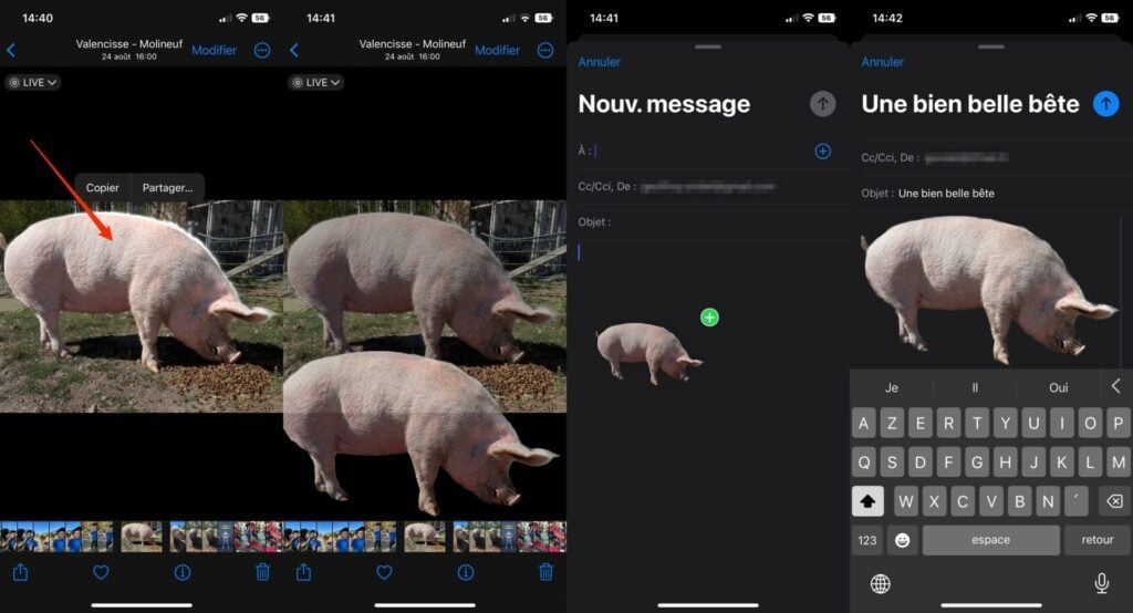 iOS 16 détourer un sujet d'une image