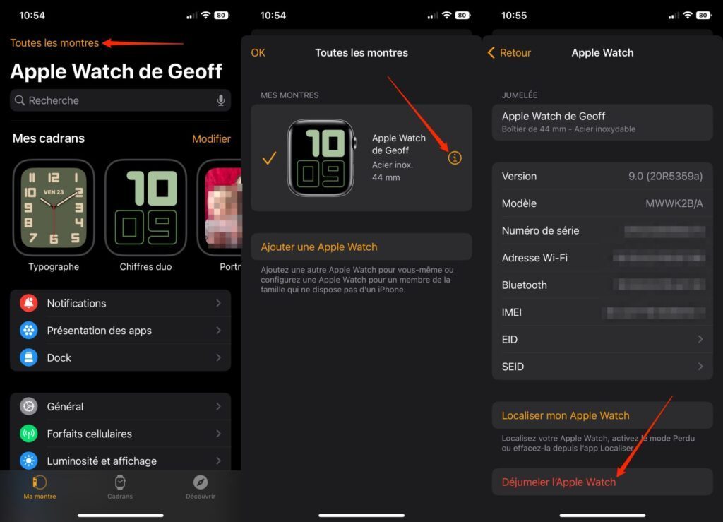 déjumeler l'Apple Watch