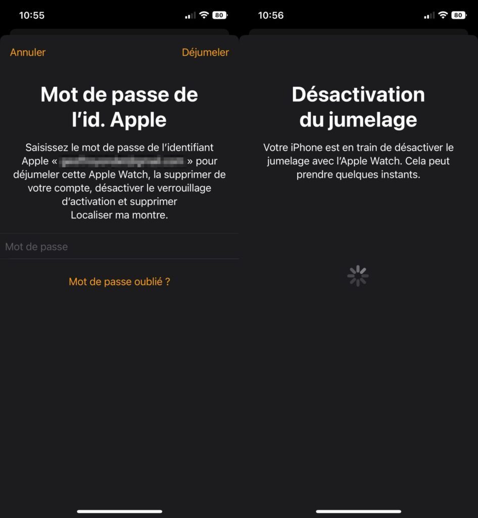 déjumeler l'Apple Watch