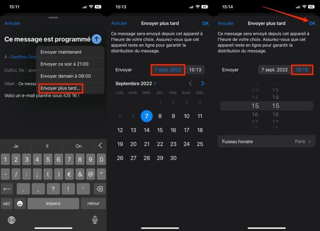 iOS 16 Programmer un e-mail