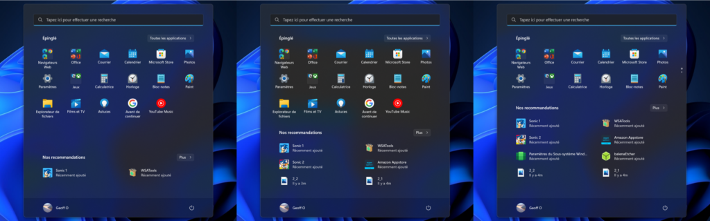 Windows 11 22H2 menu démarrer