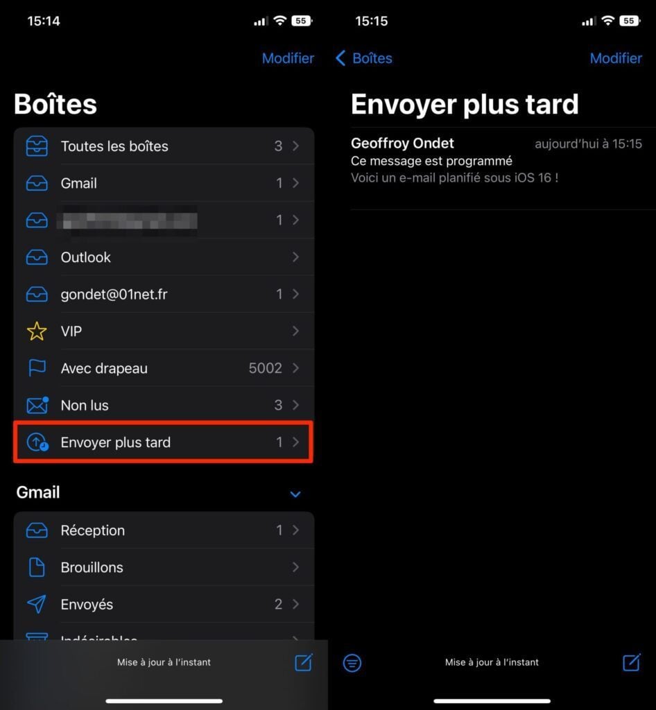 iOS 16 Programmer un e-mail