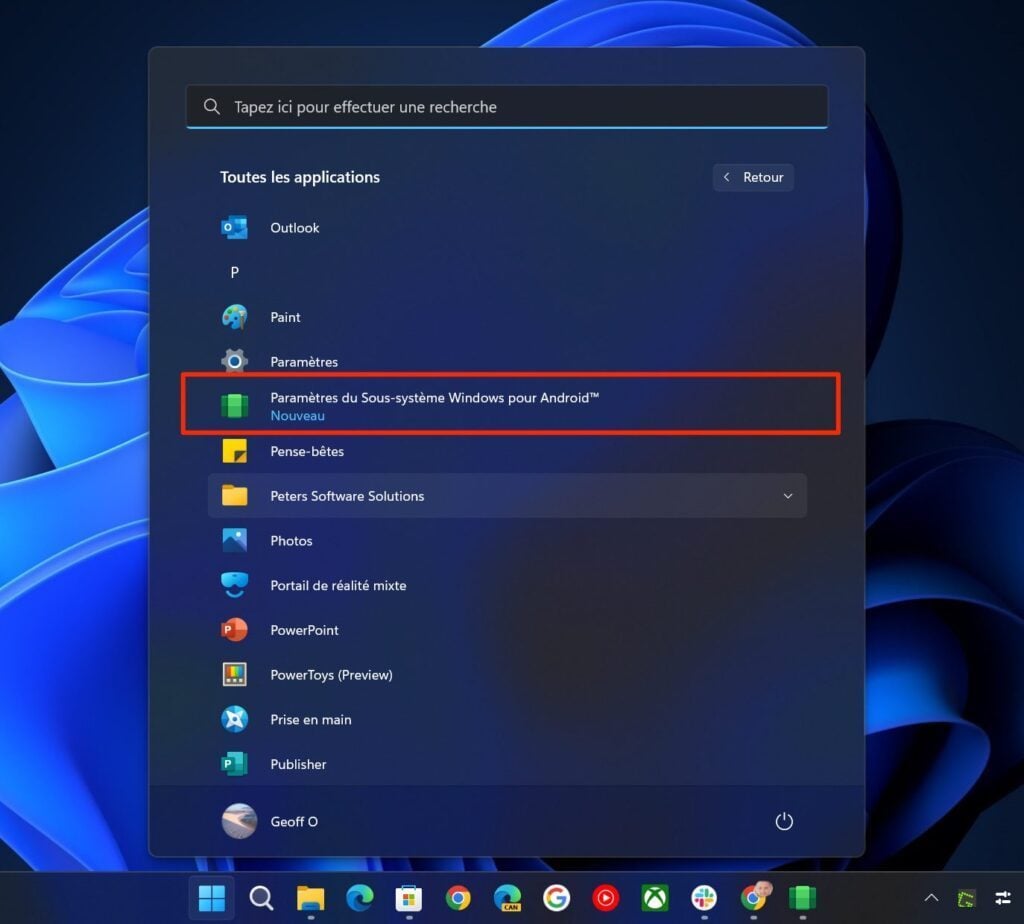 Sous système Windows pour Android Windows 11