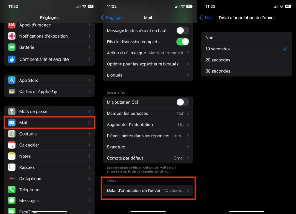 iOS 16 annuler l'envoi mail