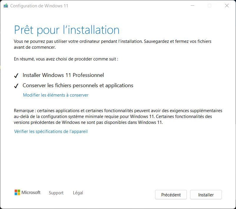 Windows 11 installer la mise à jour 22H2 sur un PC non compatible 