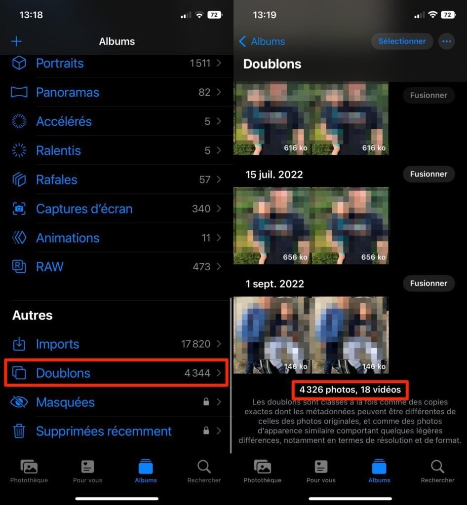 iOS 16 fusionner les doublons photos