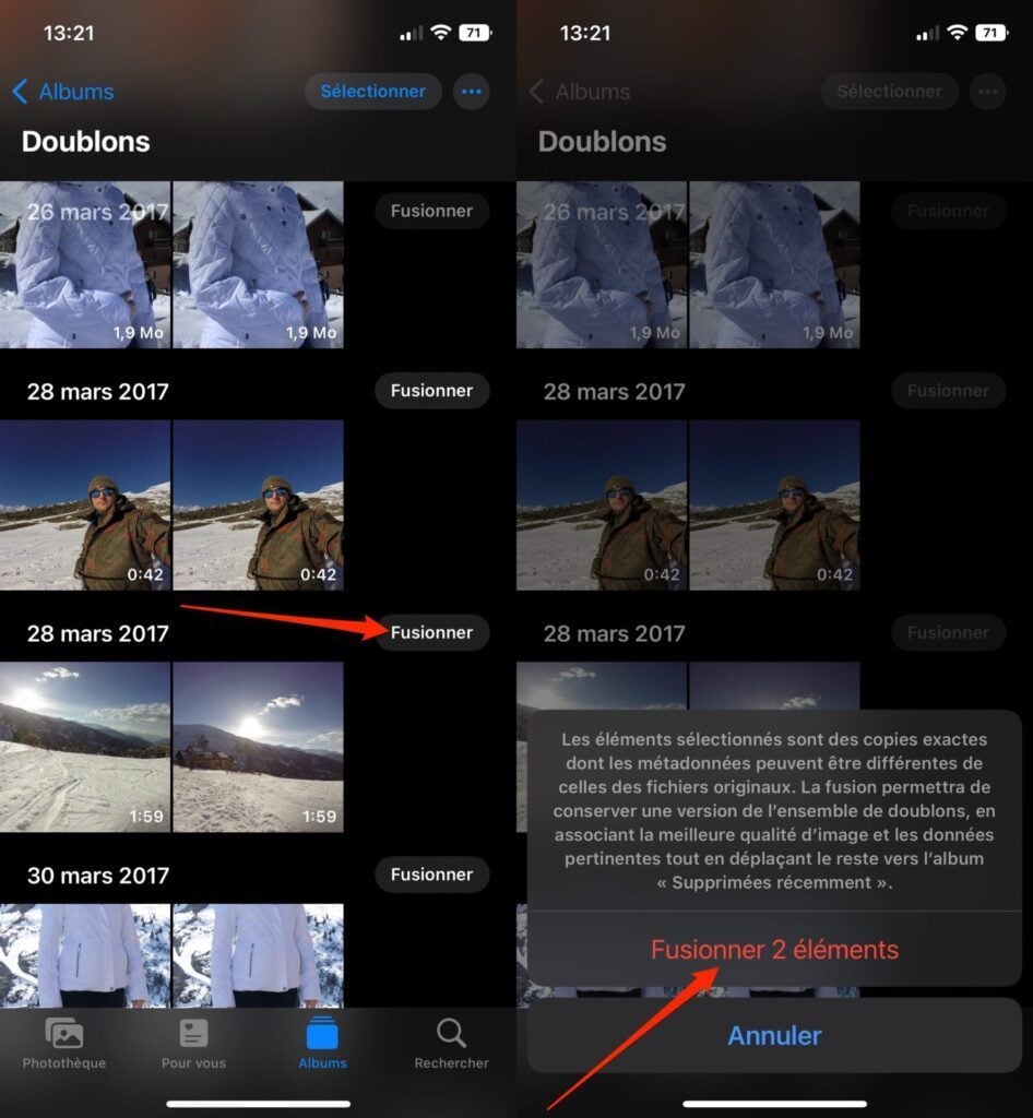 iOS 16 fusionner les doublons photos